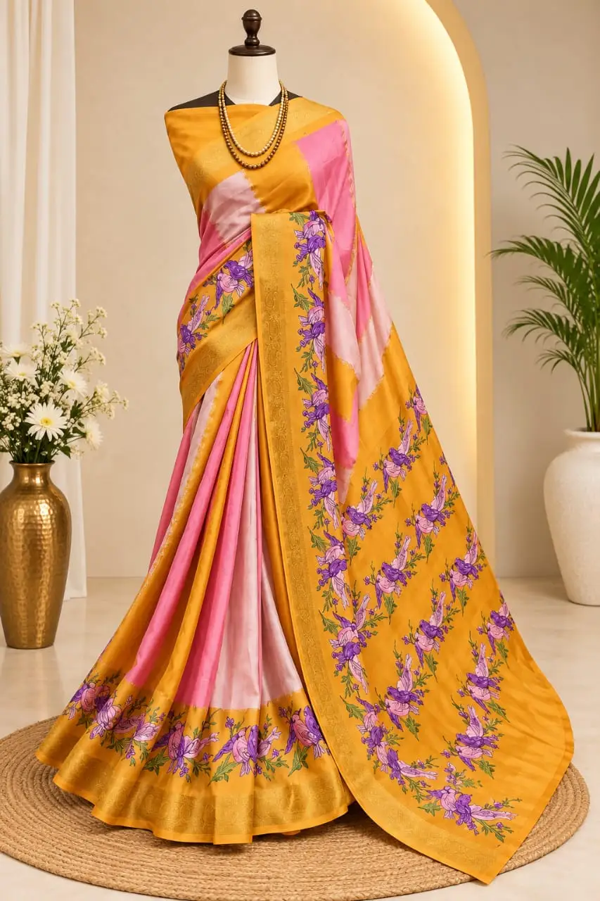 3D Floral Digital Dola Silk Cotton Saree